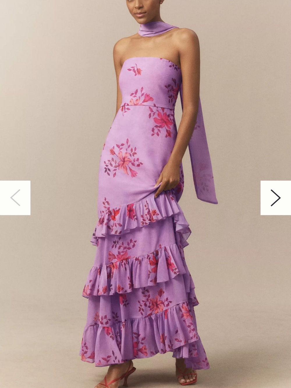 BHLDN Molly Strapless Chiffon Scarf Maxi Dress Electric Lilcal Floral Size 6